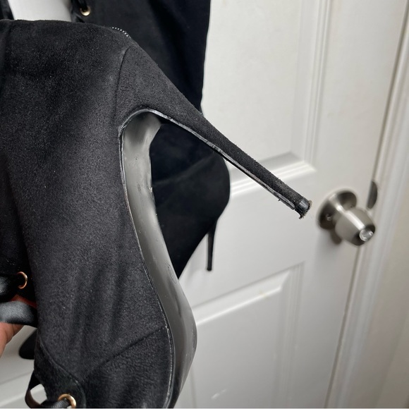 Lace Up Black Thigh High Stiletto Boots - Picture 5 of 14